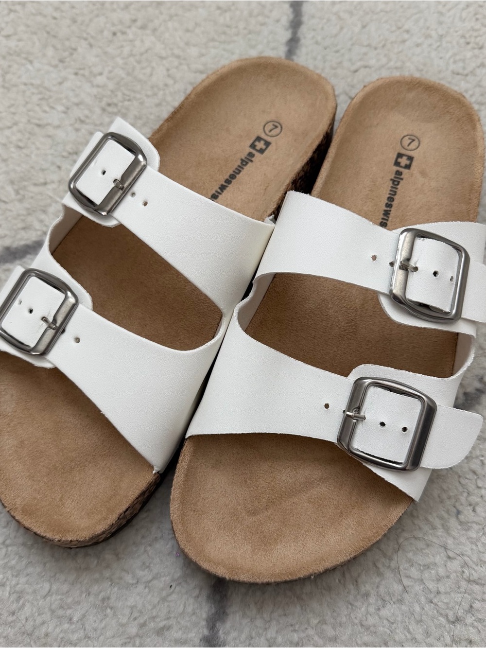 Alpine Swiss White Double Buckle Slide Sandals (NEW)